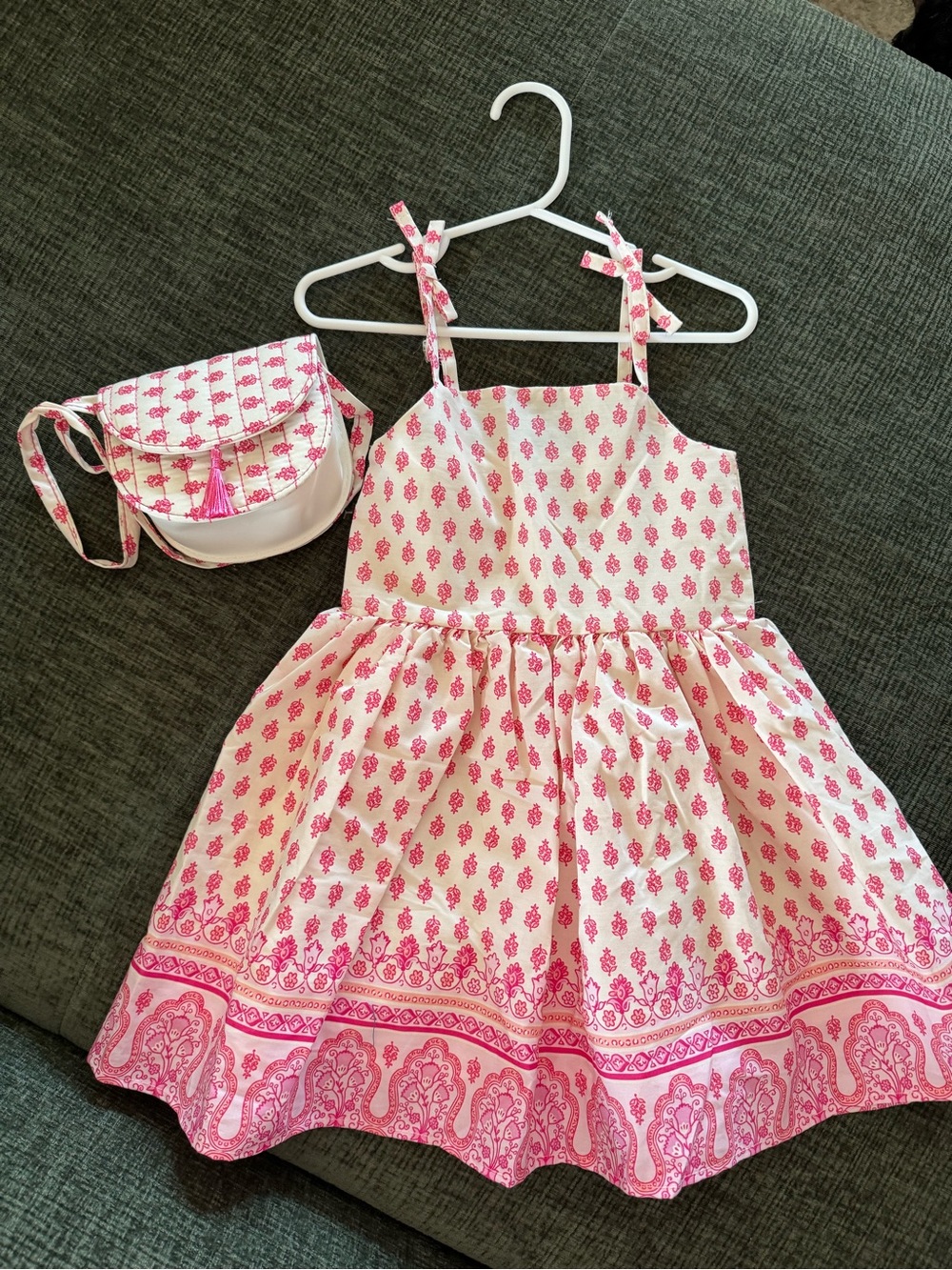 btween Pink and White Printed Sundress with Matching Purse